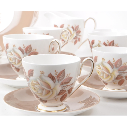 457 - Queen Anne - Autumn Rose - A six person mid century bone china tea / coffee service, comprised of si... 