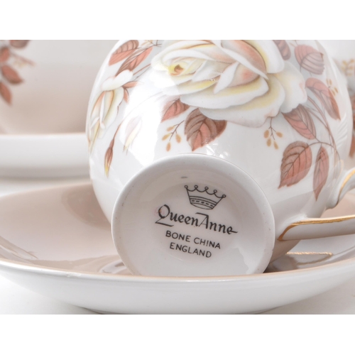 457 - Queen Anne - Autumn Rose - A six person mid century bone china tea / coffee service, comprised of si... 