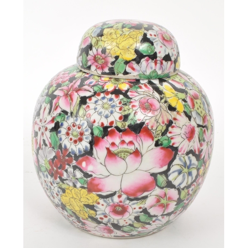 478 - A vintage early 20th century Chinese porcelain lidded ginger jar, with hand-painted pink, green and ... 