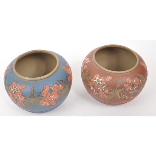 482 - Langley Wares - Two 20th century terracotta / pottery vases, one painted in red and the other painte... 