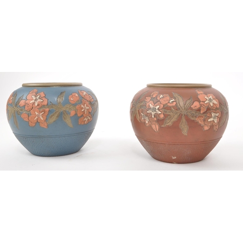 482 - Langley Wares - Two 20th century terracotta / pottery vases, one painted in red and the other painte... 