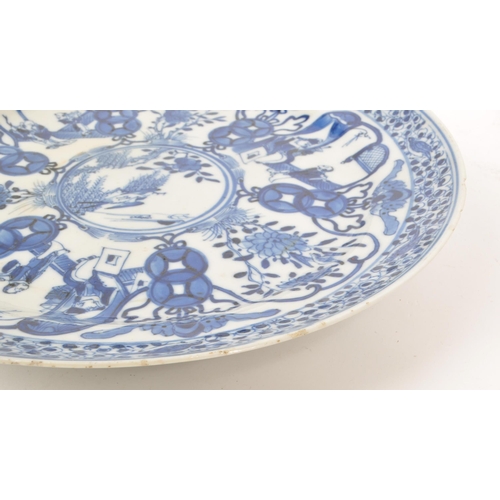 487 - Two 19th century Chinese blue and white decorated porcelain plates. Featuring an ornate floral desig... 