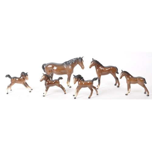 49 - Beswick - A collection of six 20th-century horse and foal figurines, comprising of two adult standin... 