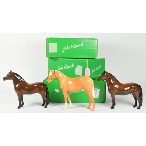 53 - Beswick - Three 20th-century china porcelain horse figurines, comprising of, a Palomino horse no.H25... 