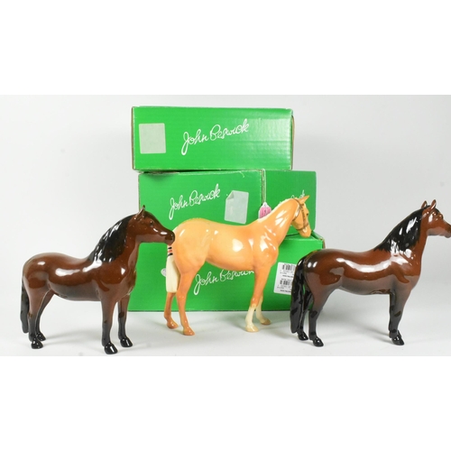 53 - Beswick - Three 20th-century china porcelain horse figurines, comprising of, a Palomino horse no.H25... 