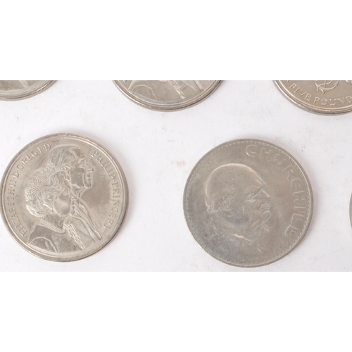 536 - A collection of 20th century cupro-nickel Britsish crown coins, including examples such as a 1947-19... 