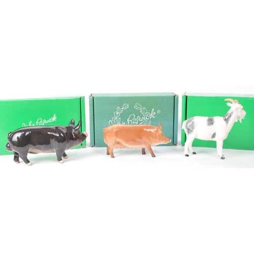 56 - Beswick - A collection of three china porcelain farm animal figurines, comprising of 'Berkshire Boar... 