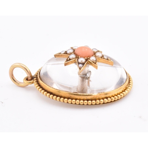 10 - A 19th century Victorian gold rock crystal, pearl and coral necklace pendant. The Victorian necklace... 