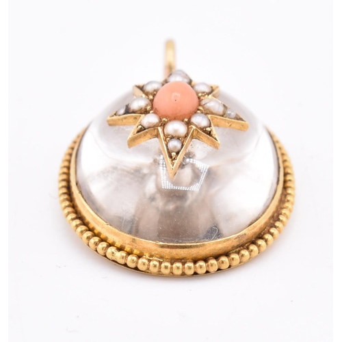 10 - A 19th century Victorian gold rock crystal, pearl and coral necklace pendant. The Victorian necklace... 