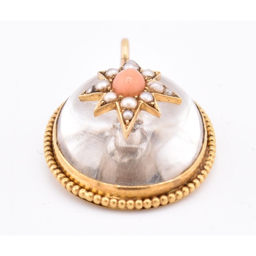 10 - A 19th century Victorian gold rock crystal, pearl and coral necklace pendant. The Victorian necklace... 