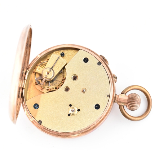 142 - A 9k gold open-face chronograph pocket watch. The watch having a circular dial with Roman numeral ma... 