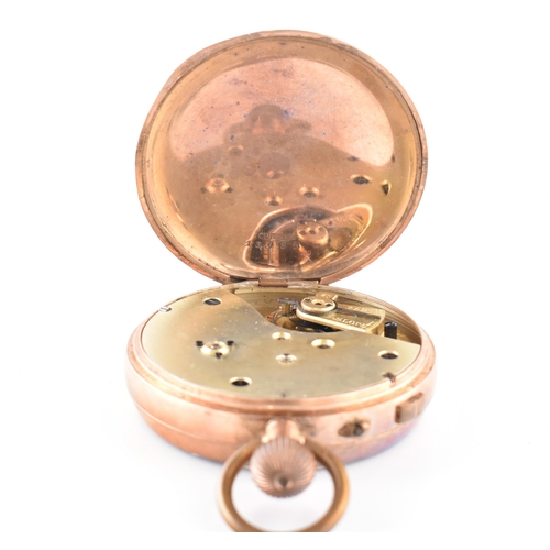 142 - A 9k gold open-face chronograph pocket watch. The watch having a circular dial with Roman numeral ma... 