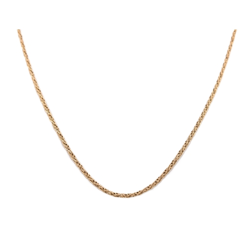 170 - A 9ct gold chain necklace. The 9ct gold chain necklace having a twisted weaved design to spring ring... 