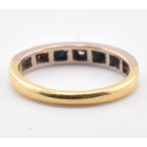 174 - 18ct gold sapphire and diamond half hoop ring. The ring having three flush set round cut sapphires i... 