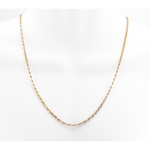 188 - A 9ct gold fancy link chain necklace. The fancy link yellow gold chain necklace having a spring ring... 