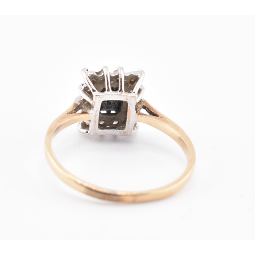 193 - A hallmarked 9ct gold sapphire and diamond cluster ring. The 9ct yellow gold ring set with a central... 