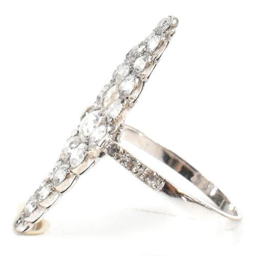 200a - A diamond cluster ring. The ring having a marquise shaped head set with 35 diamonds largely old cut ... 