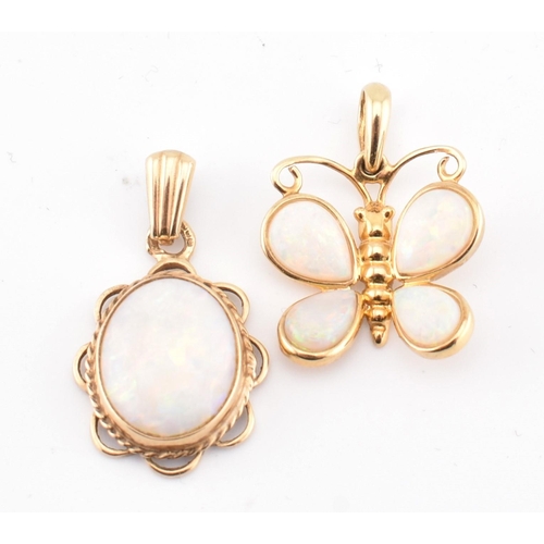 208 - Two hallmarked 9ct gold and opal necklace pendants. The lot to include a hallmarked 9ct gold necklac... 