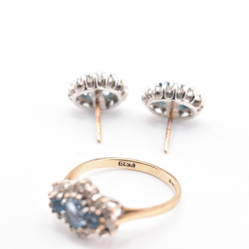 210 - A hallmarked 9ct gold and blue topaz and diamond cluster ring together with a pair of hallmarked 9ct... 