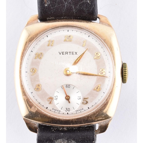 217 -  A 9ct gold gentleman's Vertex Swiss wristwatch. Champagne dial with Arabic number chapter ring havi... 