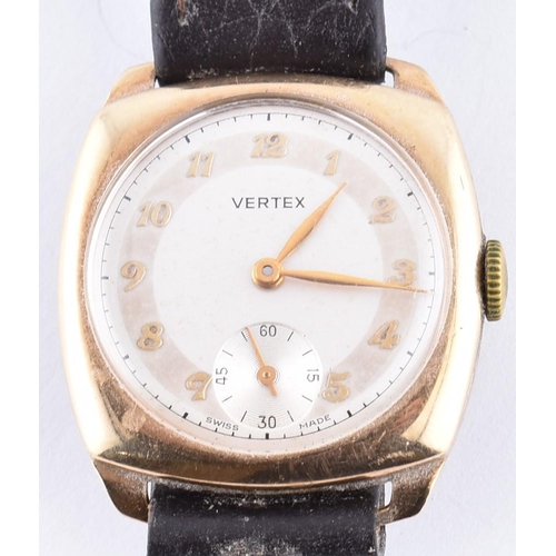 217 -  A 9ct gold gentleman's Vertex Swiss wristwatch. Champagne dial with Arabic number chapter ring havi... 