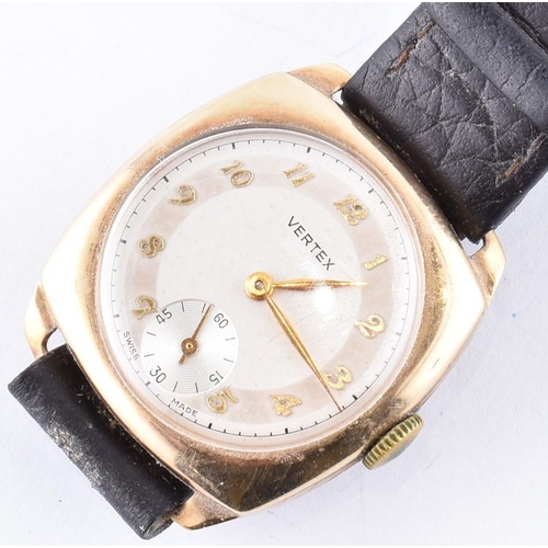 217 -  A 9ct gold gentleman's Vertex Swiss wristwatch. Champagne dial with Arabic number chapter ring havi... 