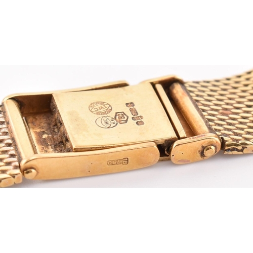 22A - A hallmarked 18ct gold International Watch Company wristwatch. The wristwatch having a square dial w... 