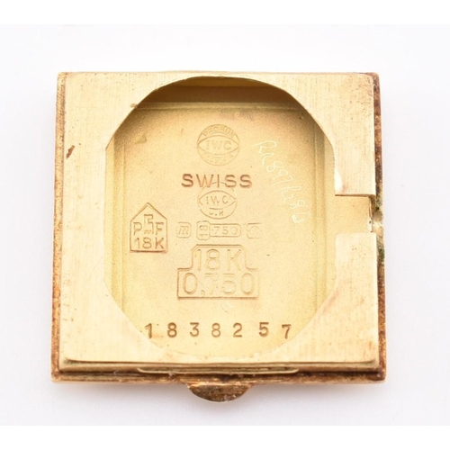 22A - A hallmarked 18ct gold International Watch Company wristwatch. The wristwatch having a square dial w... 