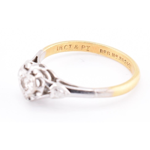 251 - A 1950s 18ct gold and platinum diamond solitaire heart ring. The 1950s 18ct yellow gold and platinum... 