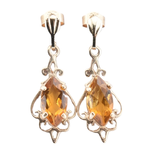 264 - A pair of 9ct gold and citrine pendant earrings together with a pair of Italian hallmarked 9ct gold ... 