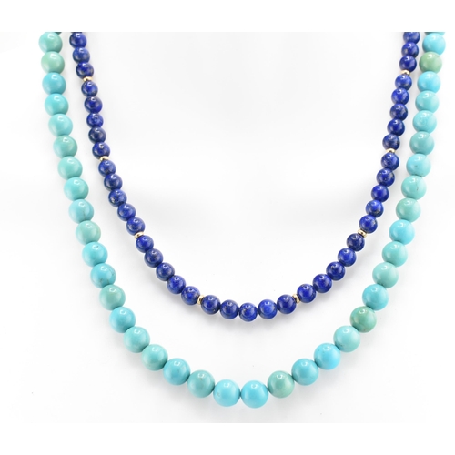 38 - A turquoise beaded necklace together with a lapis lazuli beaded necklace. The lot to include a singl... 