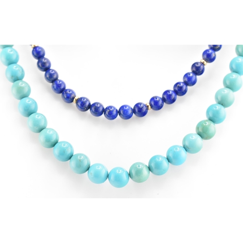 38 - A turquoise beaded necklace together with a lapis lazuli beaded necklace. The lot to include a singl... 