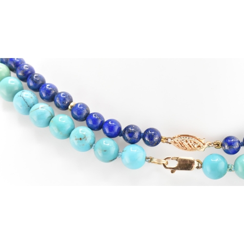 38 - A turquoise beaded necklace together with a lapis lazuli beaded necklace. The lot to include a singl... 