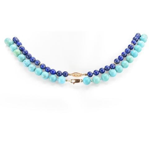 38 - A turquoise beaded necklace together with a lapis lazuli beaded necklace. The lot to include a singl... 