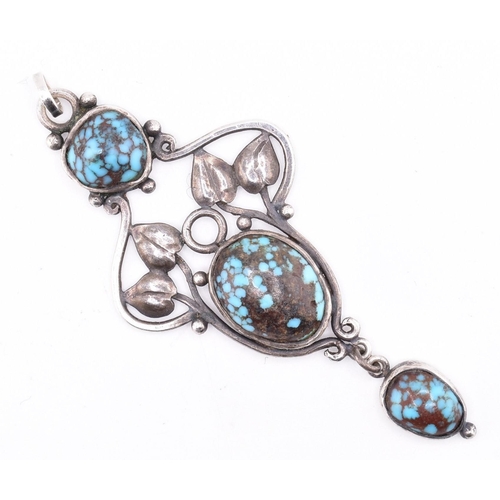 45A - An Arts and Crafts silver and turquoise necklace pendant. The Arts and Crafts silver necklace pendan... 