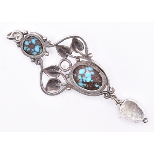 45A - An Arts and Crafts silver and turquoise necklace pendant. The Arts and Crafts silver necklace pendan... 