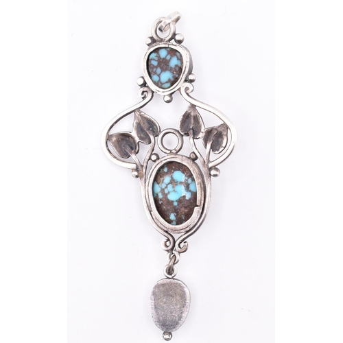 45A - An Arts and Crafts silver and turquoise necklace pendant. The Arts and Crafts silver necklace pendan... 