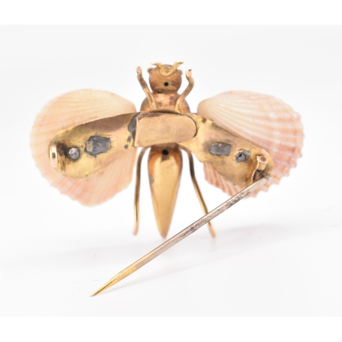 47A - A 19th century 15ct gold and shell butterfly brooch pin. The brooch in the form of a butterfly with ... 