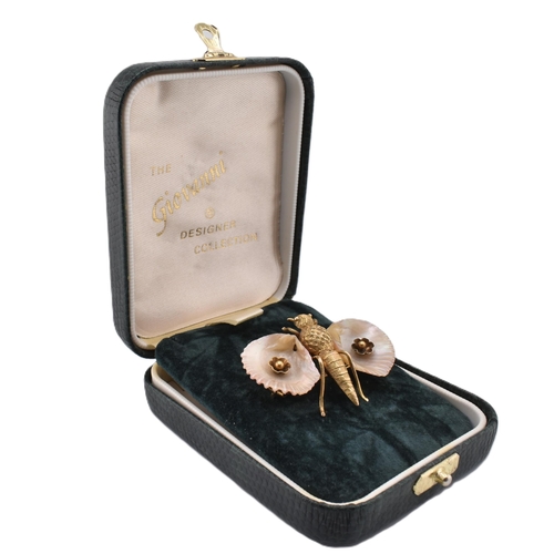 47A - A 19th century 15ct gold and shell butterfly brooch pin. The brooch in the form of a butterfly with ... 