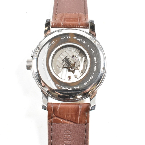 514 - An Earnshaw contemporary stainless steel and leather gentleman's wristwatch. The watch with engine t... 