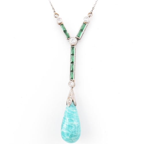 6 - A 1930s Art Deco amazonite, diamond and paste pendant necklace. The Art Deco pendant necklace having... 