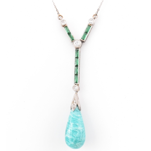 6 - A 1930s Art Deco amazonite, diamond and paste pendant necklace. The Art Deco pendant necklace having... 