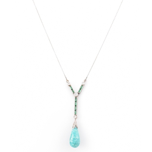 6 - A 1930s Art Deco amazonite, diamond and paste pendant necklace. The Art Deco pendant necklace having... 