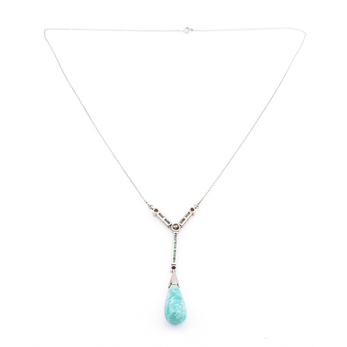 6 - A 1930s Art Deco amazonite, diamond and paste pendant necklace. The Art Deco pendant necklace having... 