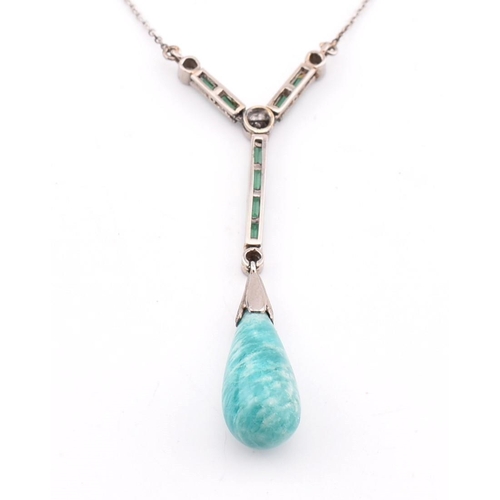 6 - A 1930s Art Deco amazonite, diamond and paste pendant necklace. The Art Deco pendant necklace having... 