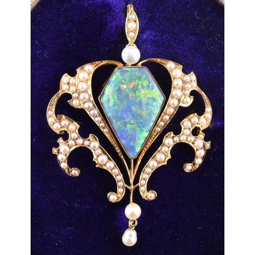 61 - An Edwardian 15ct gold, opal and pearl brooch pin cased. The Edwardian 15ct gold necklace pendant ha... 