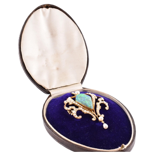 61 - An Edwardian 15ct gold, opal and pearl brooch pin cased. The Edwardian 15ct gold necklace pendant ha... 