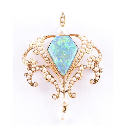 61 - An Edwardian 15ct gold, opal and pearl brooch pin cased. The Edwardian 15ct gold necklace pendant ha... 