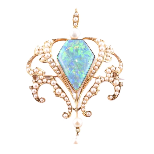 61 - An Edwardian 15ct gold, opal and pearl brooch pin cased. The Edwardian 15ct gold necklace pendant ha... 