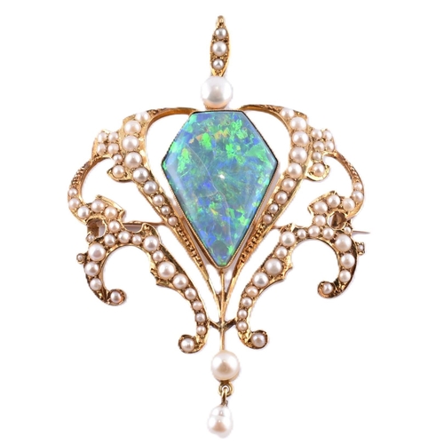 61 - An Edwardian 15ct gold, opal and pearl brooch pin cased. The Edwardian 15ct gold necklace pendant ha... 